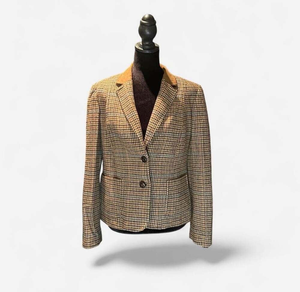 Talbots Women's Houndstooth Blazer Jacket with Faux Suede Collar in Size 10